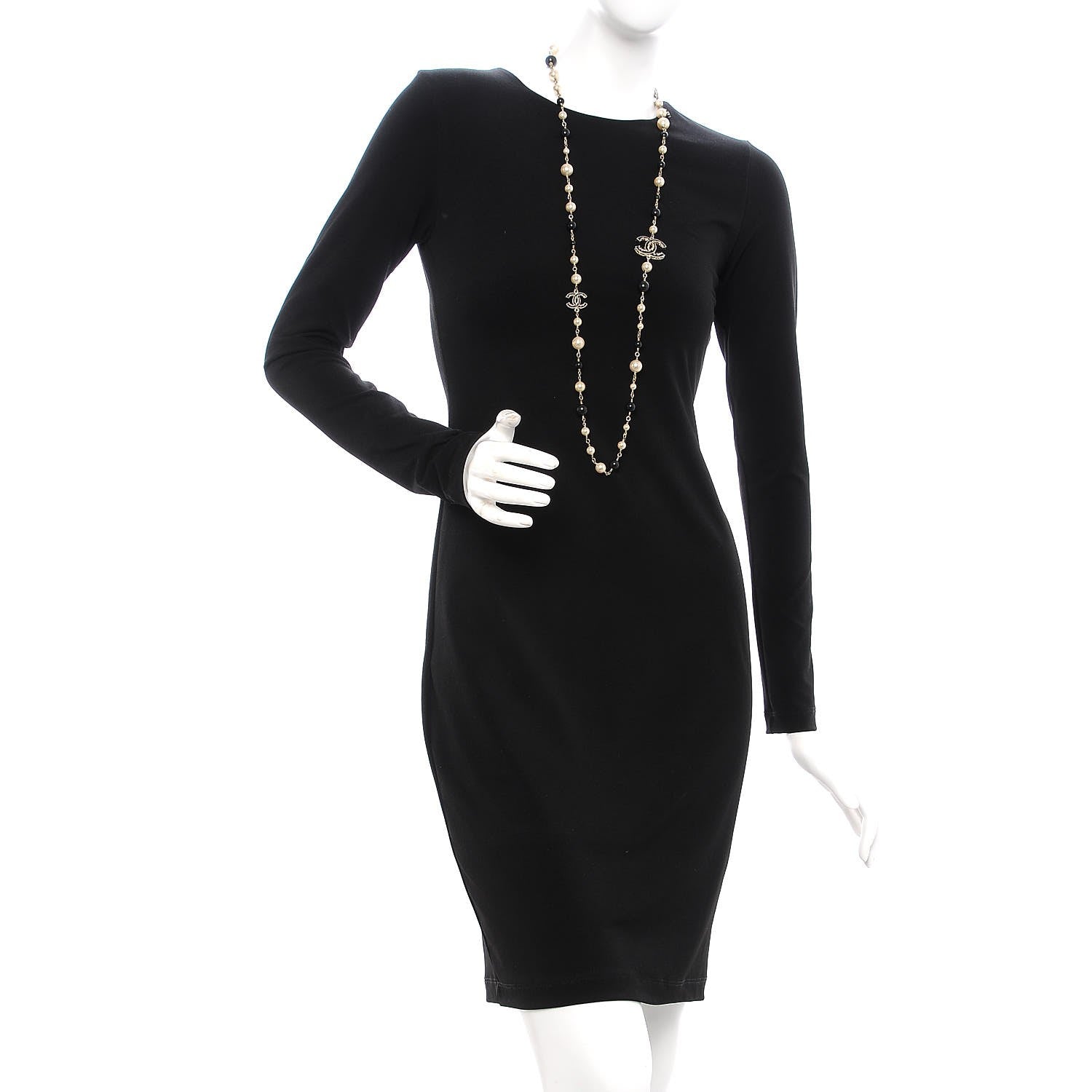 Chanel Pearl Bead Enamel CC Long Necklace Black Gold 2 of 4