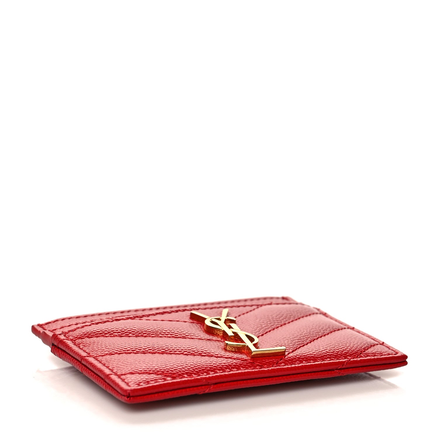 Saint Laurent Grain De Poudre Matelasse Chevron Monogram Credit Card Case New Red 4 of 7
