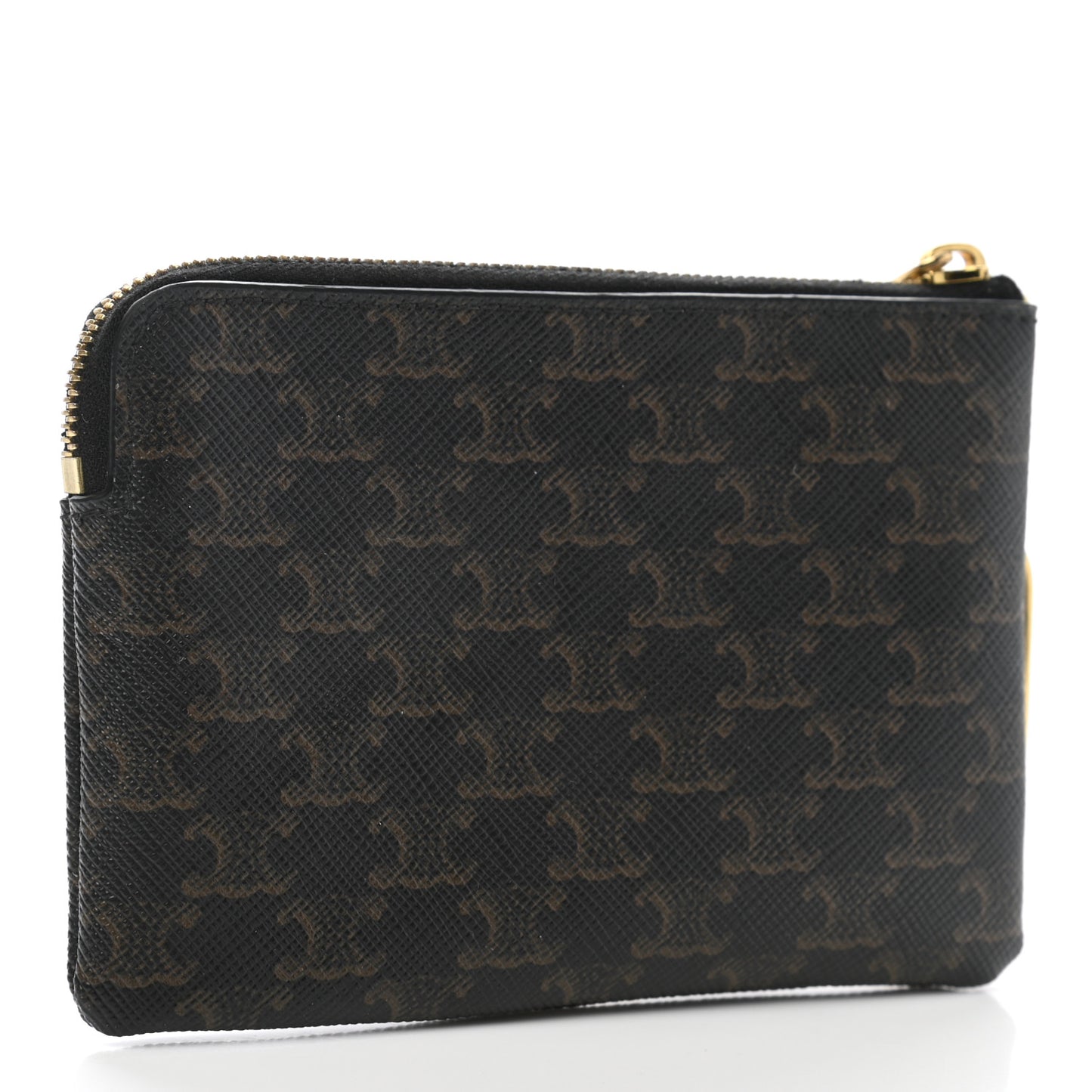 Triomphe Canvas Logo Coin and Card Pouch With Hook Black