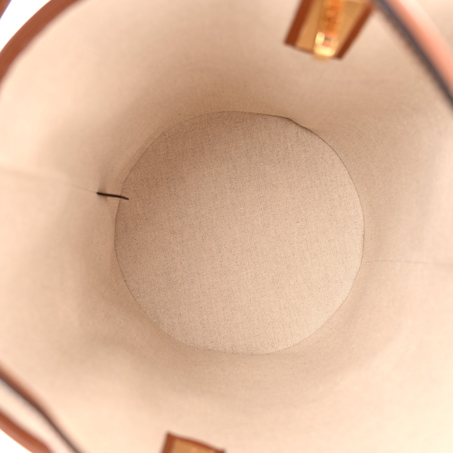 Canvas Calfskin Logo Bucket 16 Bag Natural Tan