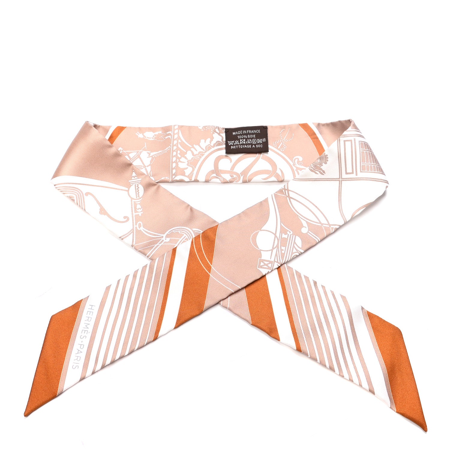 Hermes Silk Ex-Libris Twilly Beige White Caramel 1 of 4