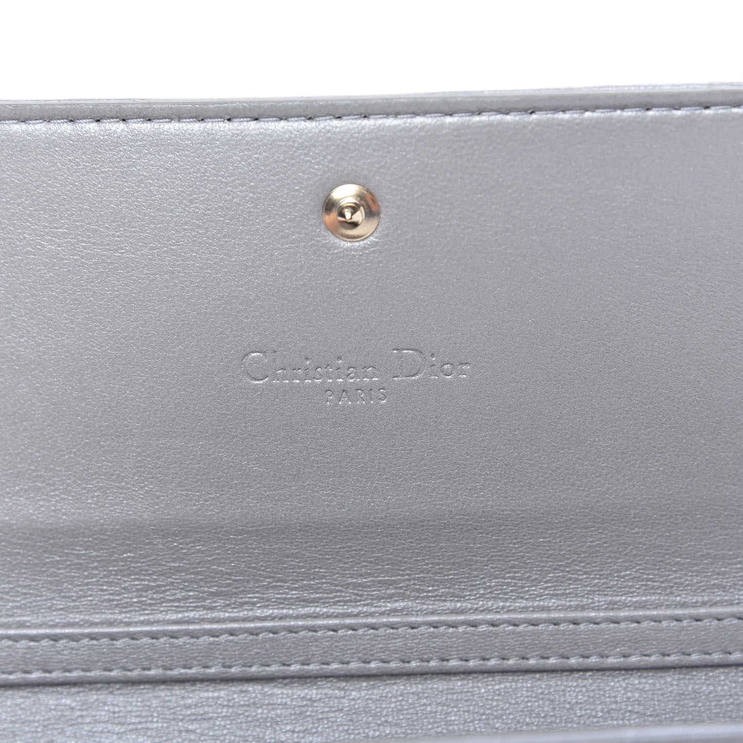 Metallic Lambskin Cannage Lady Dior Rendezvous Wallet On Chain Silver