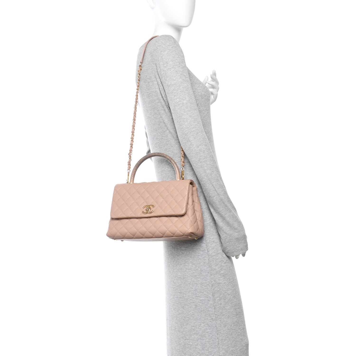 Chanel Caviar Lizard Quilted Small Coco Handle Flap Beige 2 of 13
