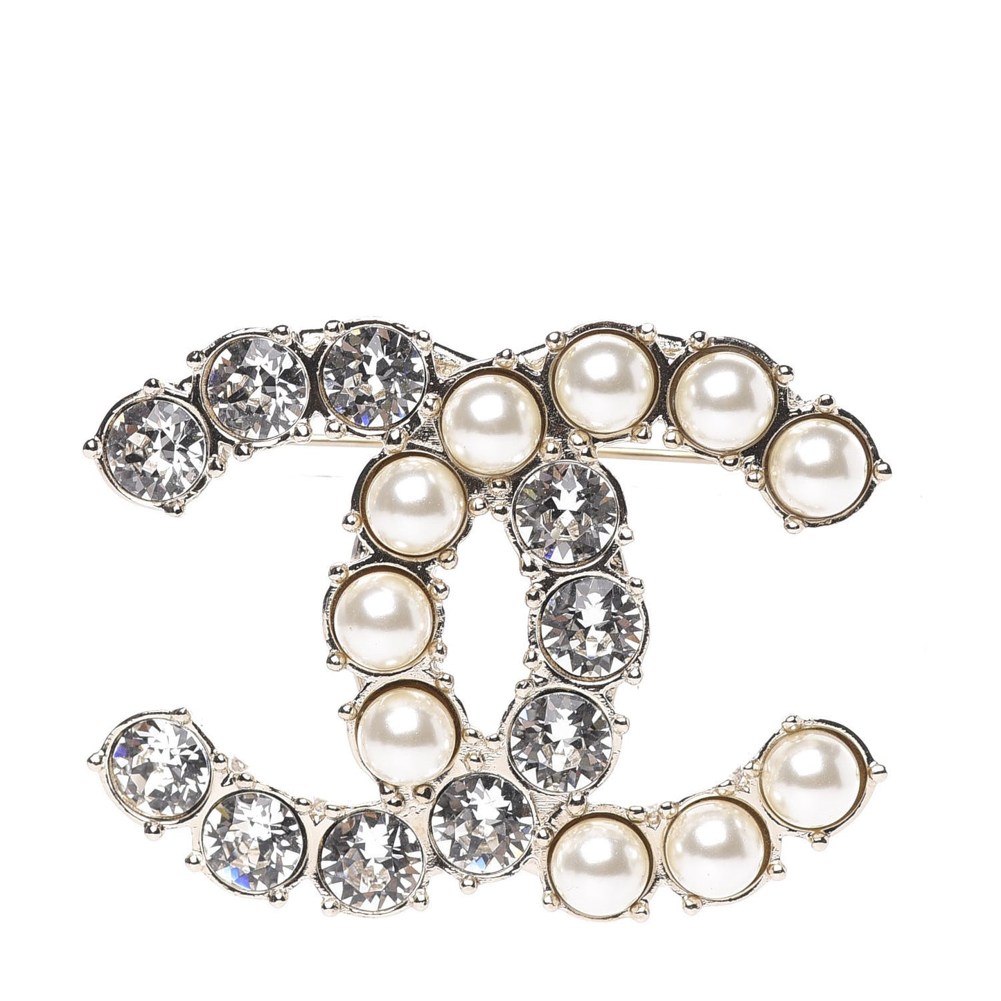 Crystal Pearl CC Dazzling Domino Brooch Gold