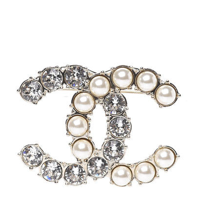 Chanel Crystal Pearl CC Dazzling Domino Brooch Gold 1 of 4