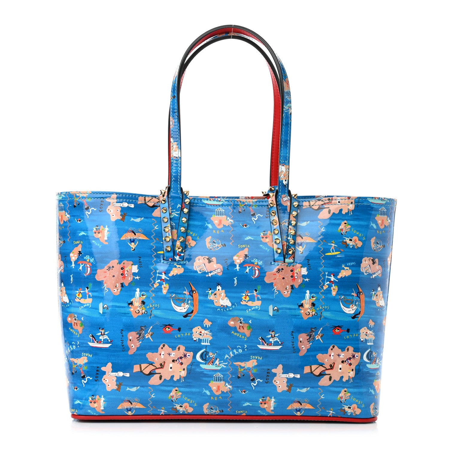 Christian Louboutin Patent Calfskin Small Greekaba Cabata Tote Blue 3 of 11