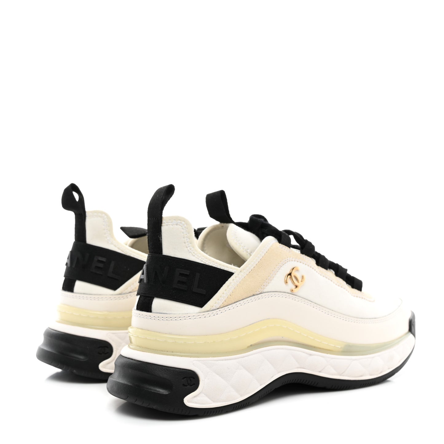 Velvet Calfskin Mixed Fibers CC Sneakers 38 Ivory Black