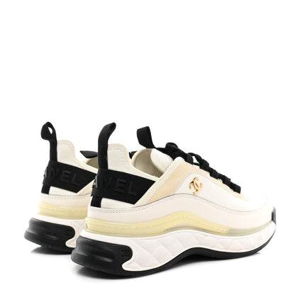 Chanel Velvet Calfskin Mixed Fibers CC Sneakers 38 Ivory Black 4 of 9