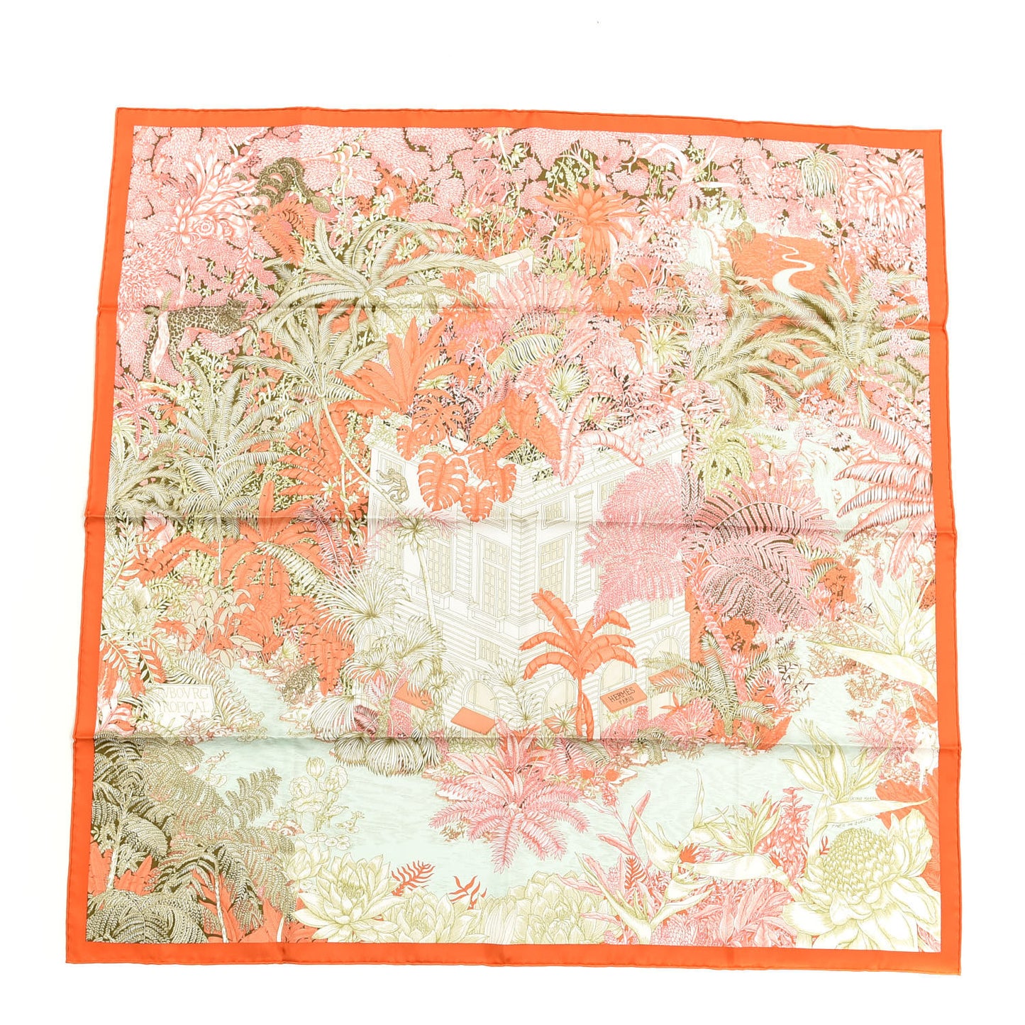 Silk Faubourg Tropical Scarf 90 Orange Kaki Saumon
