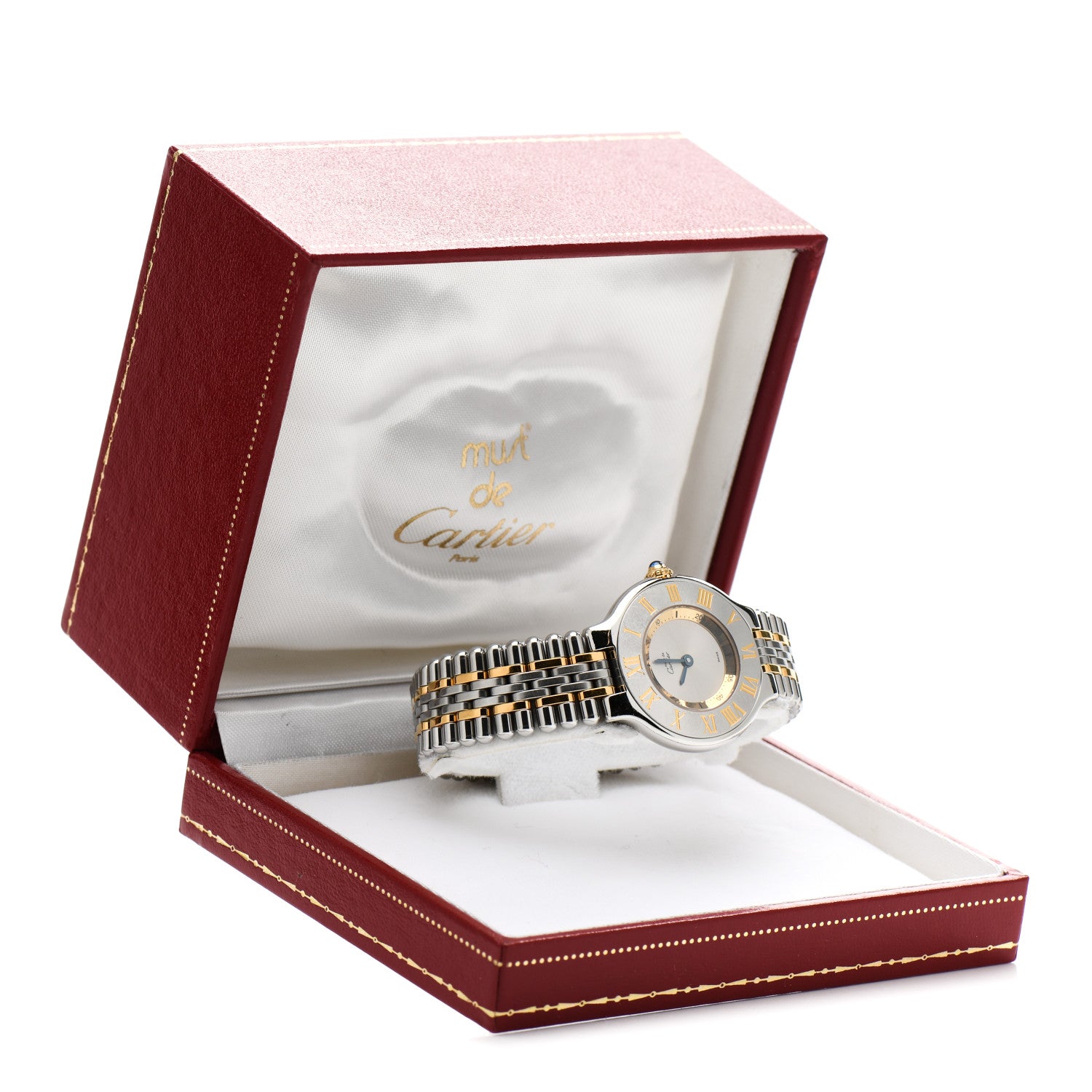 Cartier Stainless Steel 18K Yellow Gold 28mm Must De 21 Bullet Link Quartz Watch 7 of 7