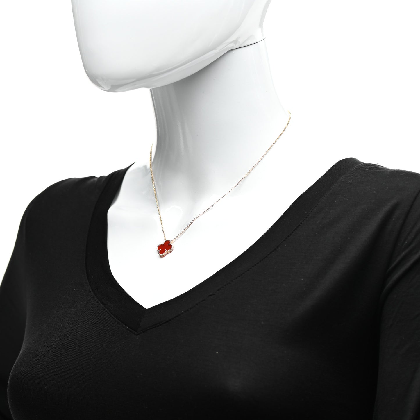 18K Yellow Gold Carnelian Vintage Alhambra Pendant Necklace