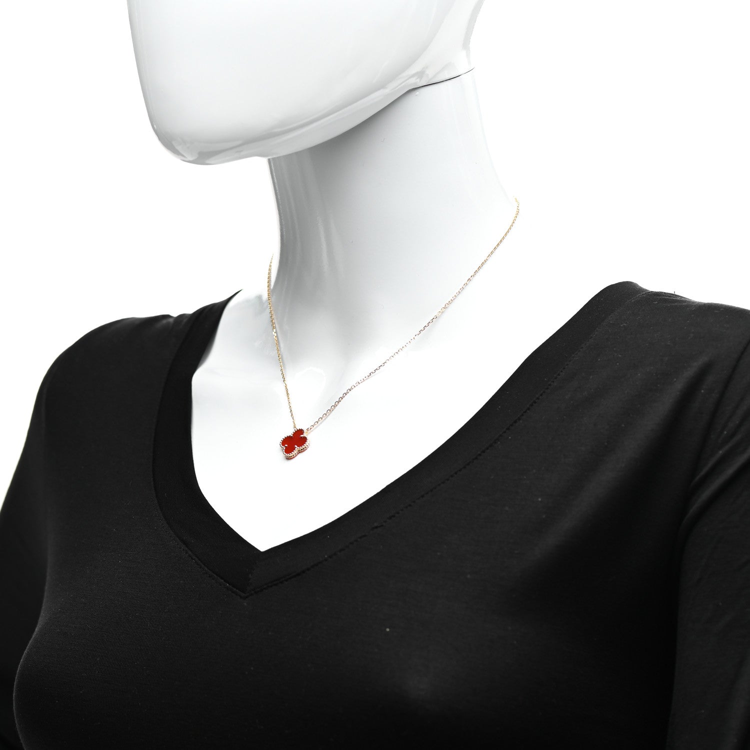 Van Cleef & Arpels 18K Yellow Gold Carnelian Vintage Alhambra Pendant Necklace 2 of 7