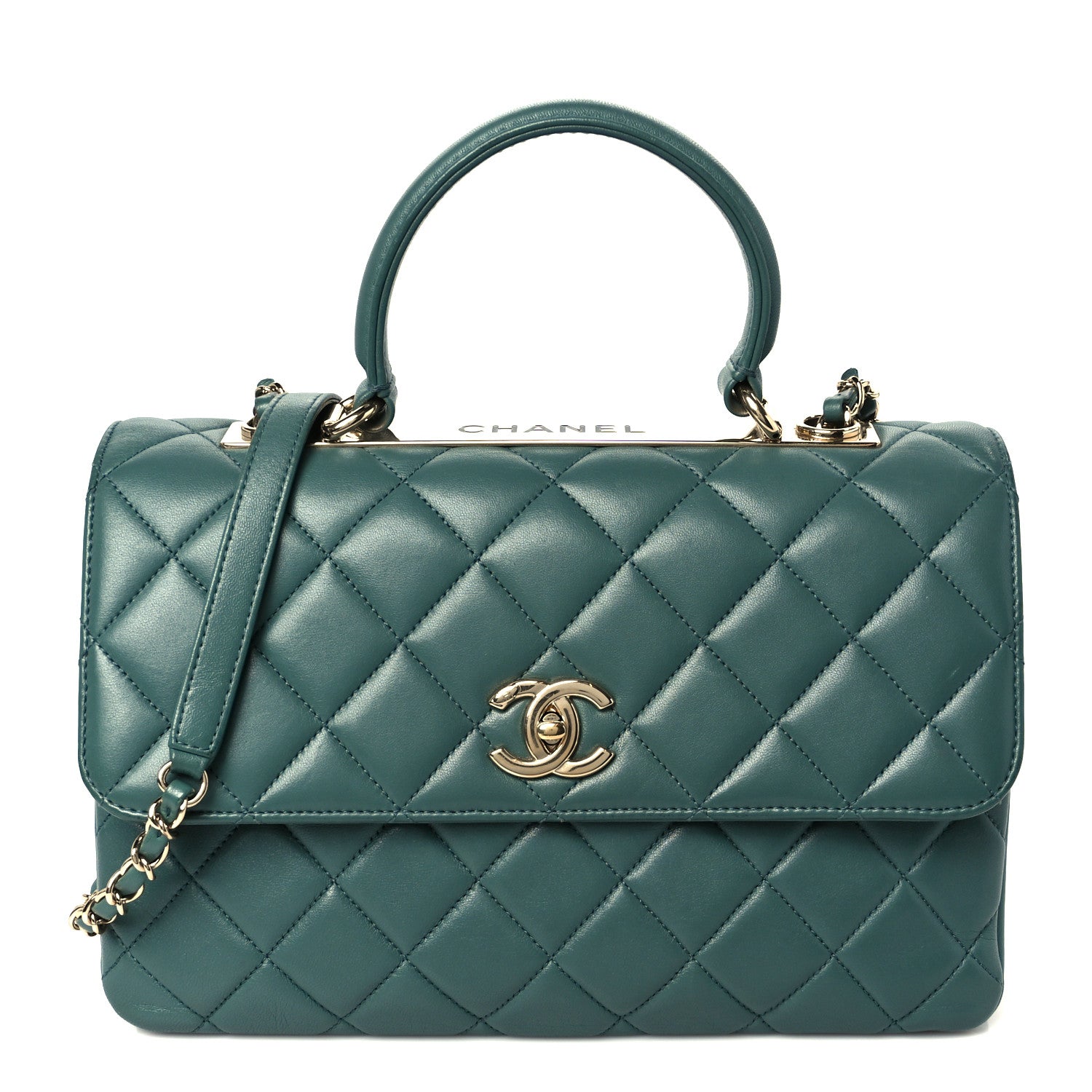 Chanel Lambskin Quilted Medium Trendy CC Flap Dual Handle Bag Green 1 of 12