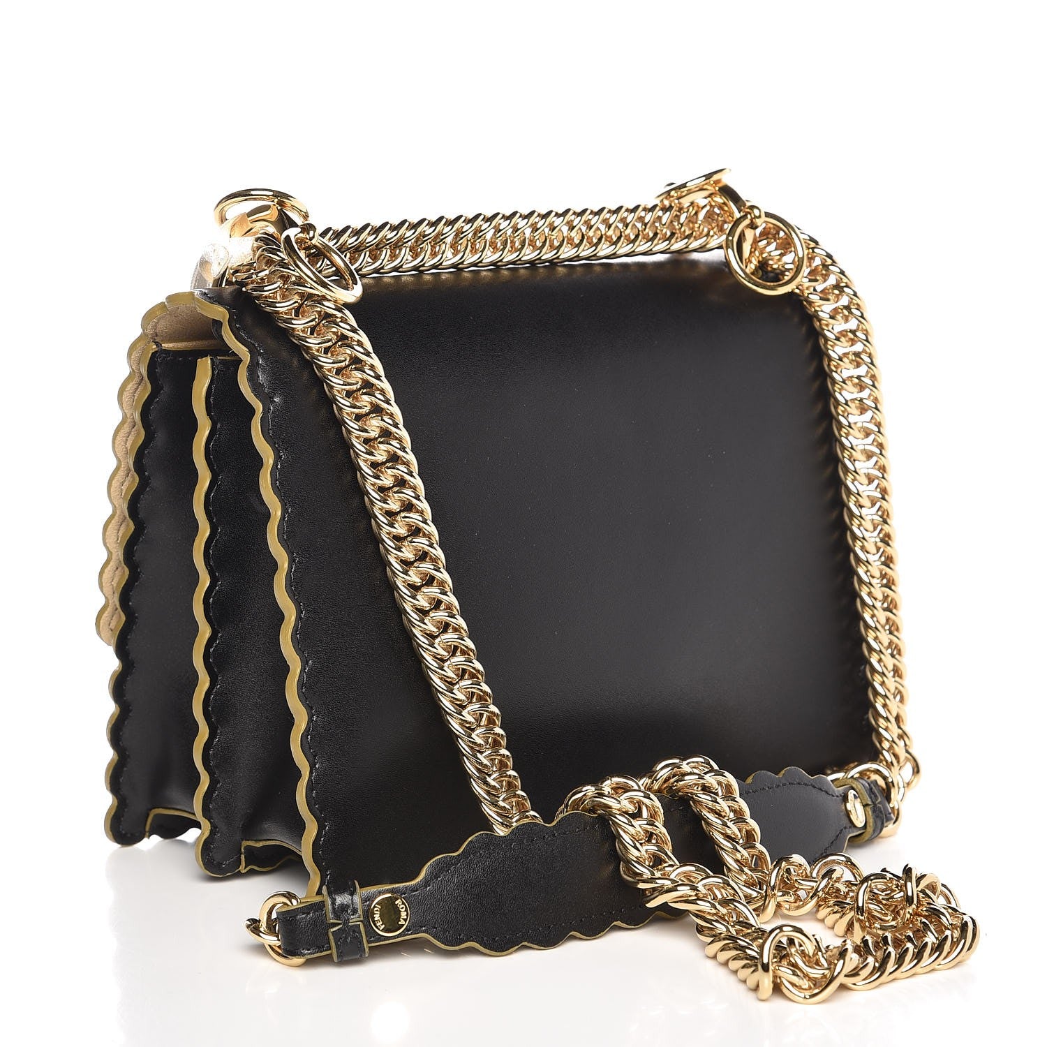 Fendi Vitello Liberty Scalloped Studded Small Kan I Shoulder Bag Black 3 of 8