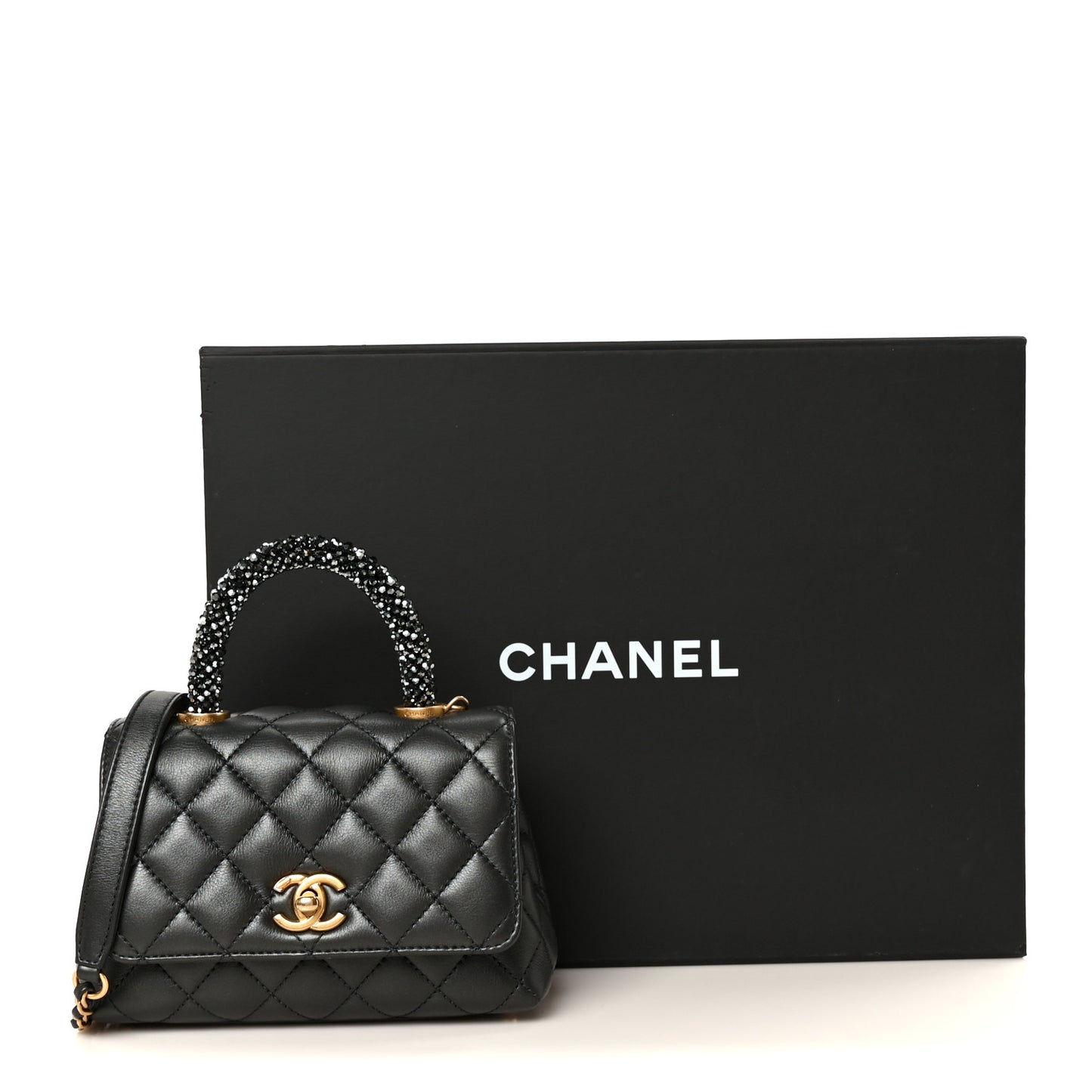 Calfskin Strass Quilted Extra Mini Coco Handle Flap Dark Grey