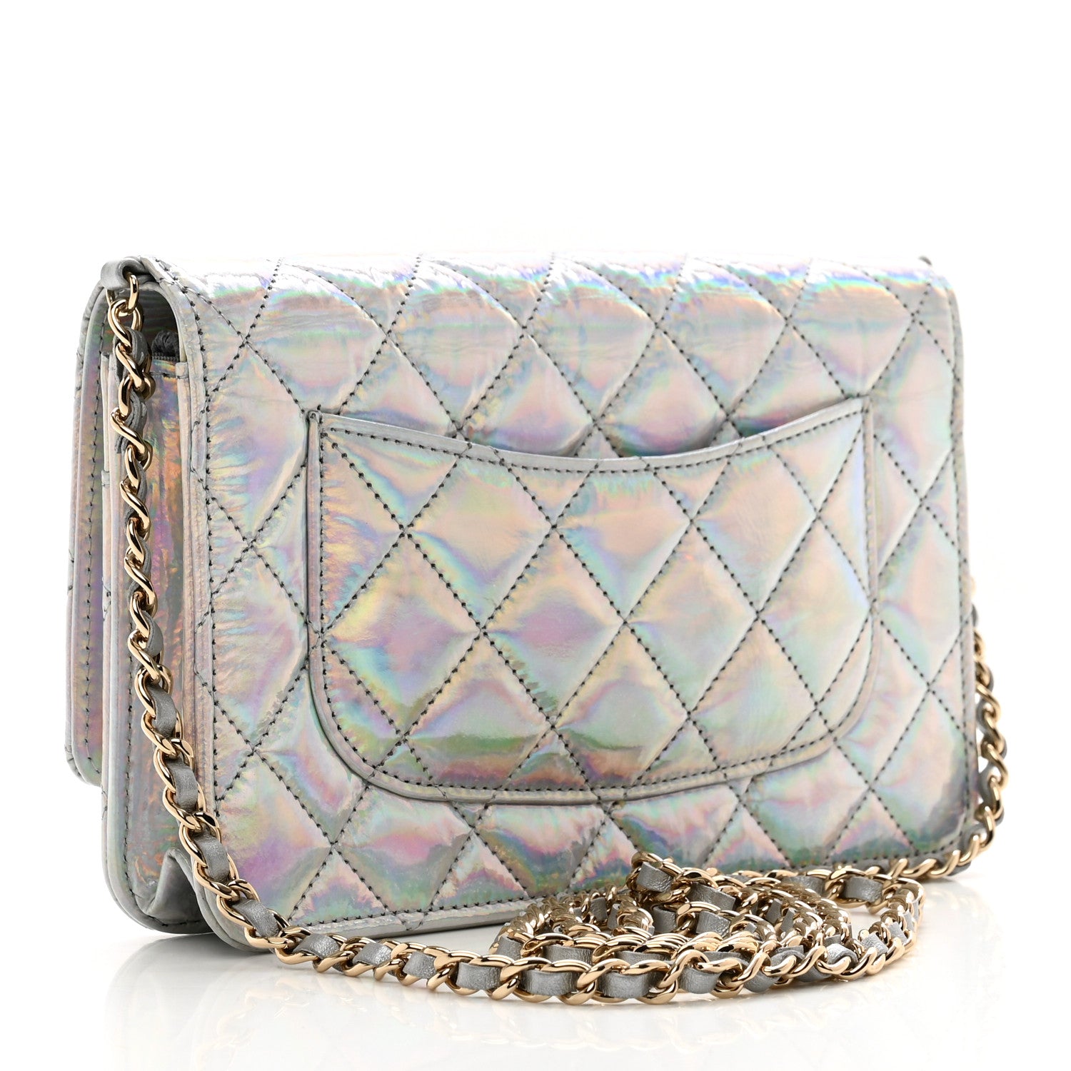 Chanel Iridescent Goatskin Quilted Wallet On Chain WOC Silver 3 of 12