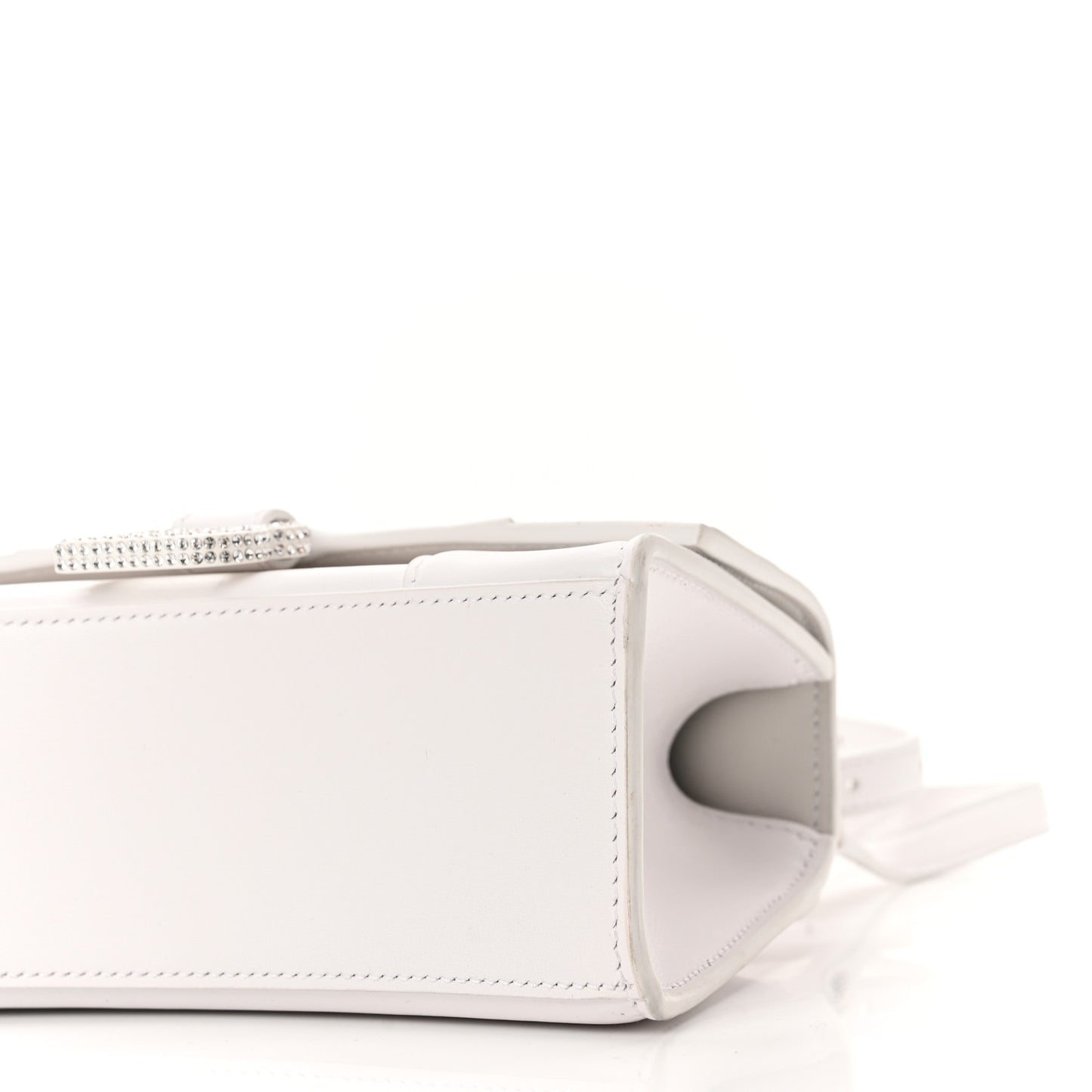 Shiny Box Calfskin Strass Hourglass Top Handle Bag XS White