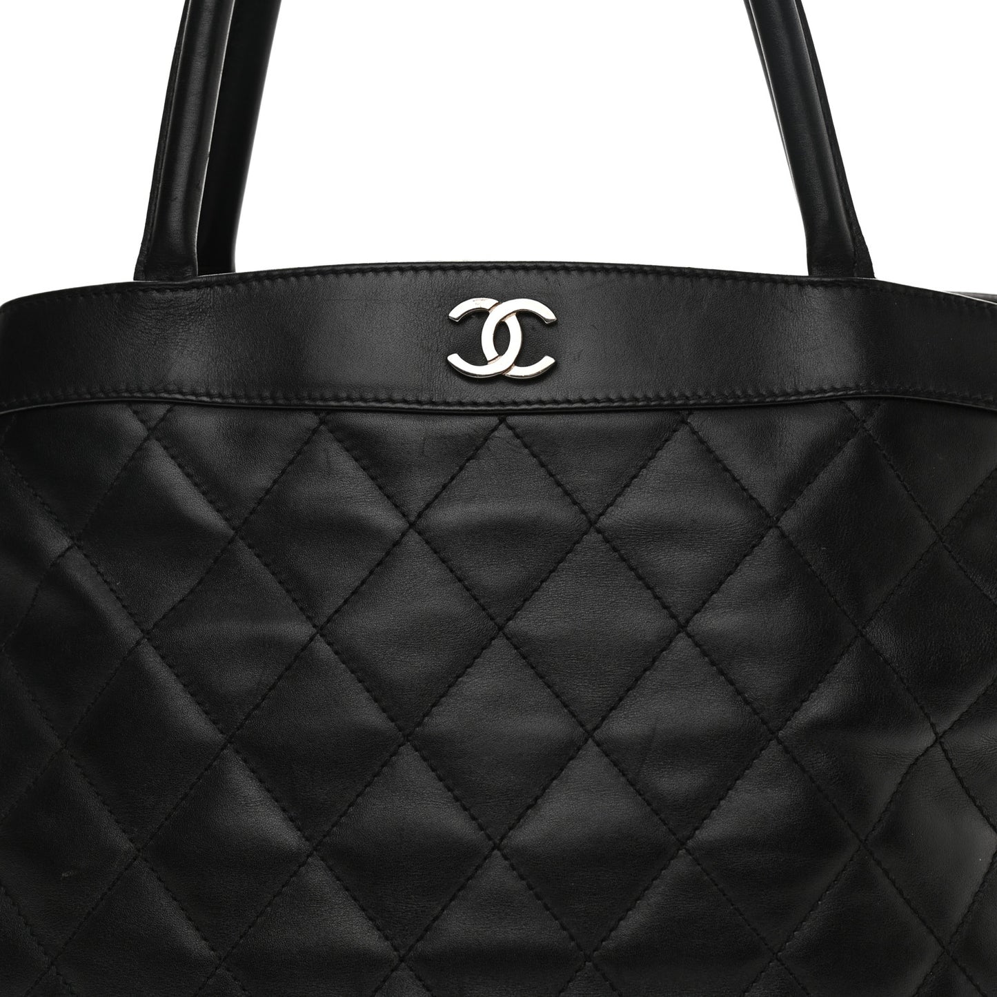 Lambskin Quilted Shopping Tote Black