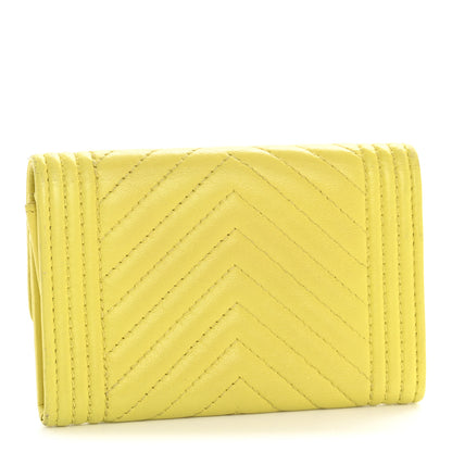 Chanel Lambskin Chevron Quilted Boy Flap Card Holder Yellow 5 of 16