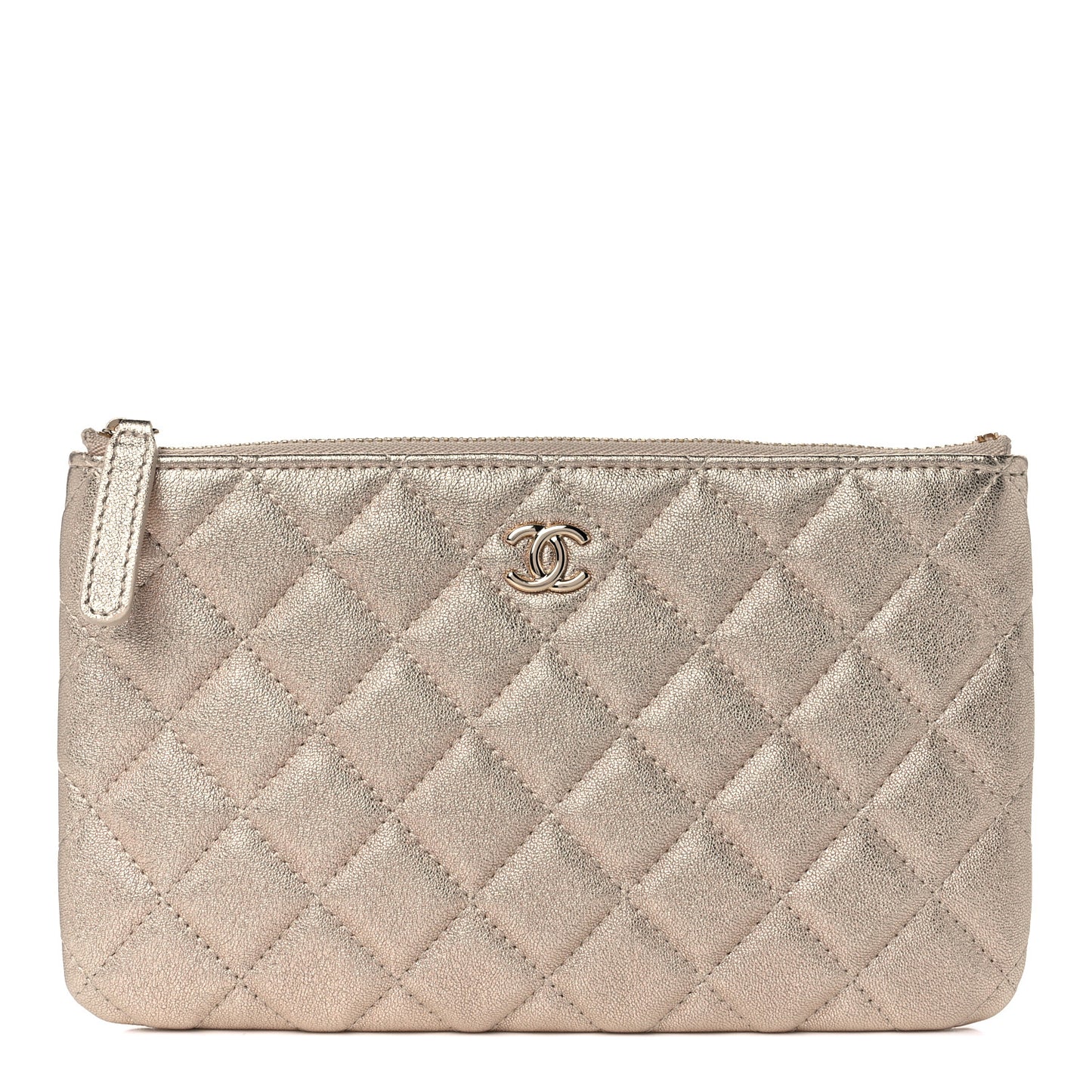 Metallic Lambskin Quilted Cosmetic Case Gold