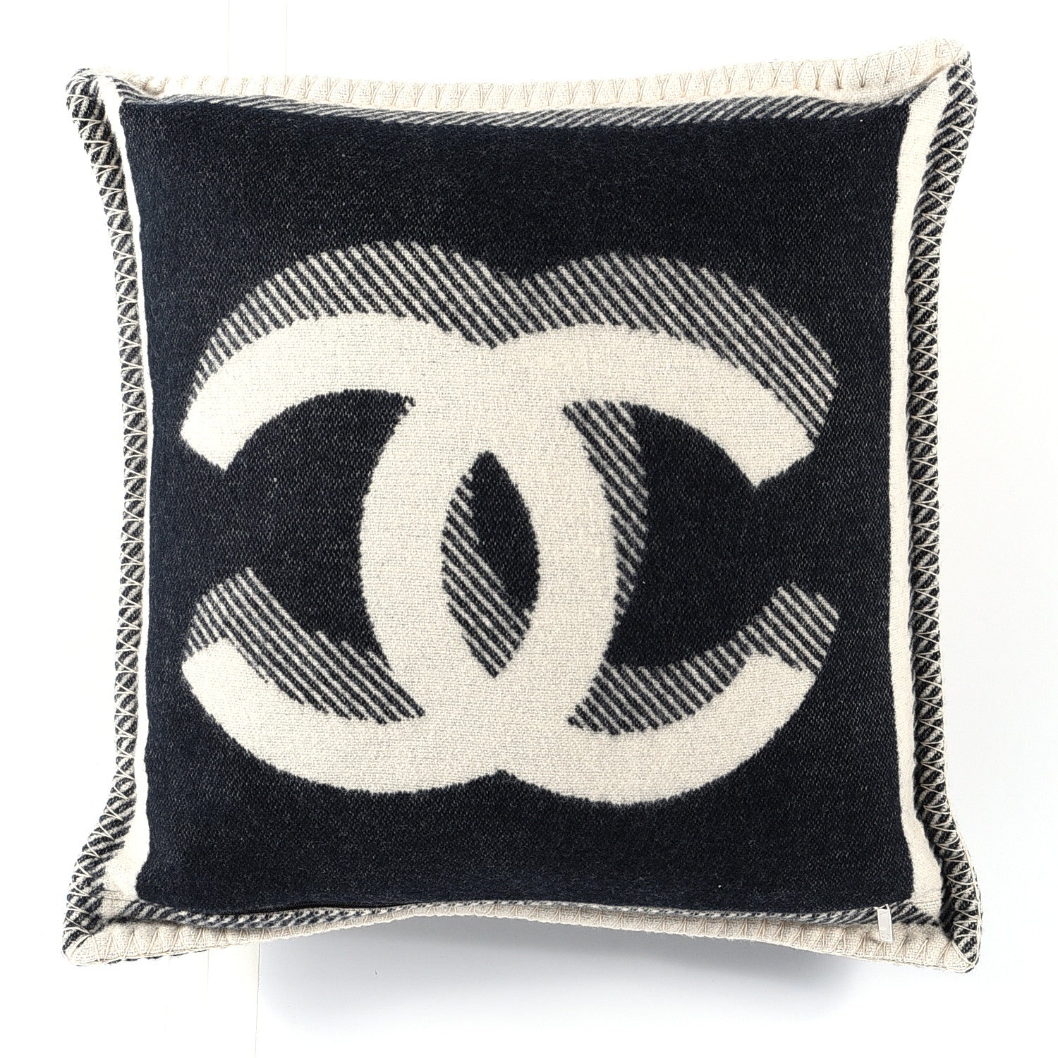 Chanel Merino Wool Cashmere CC Pillow Beige Black 1 of 3