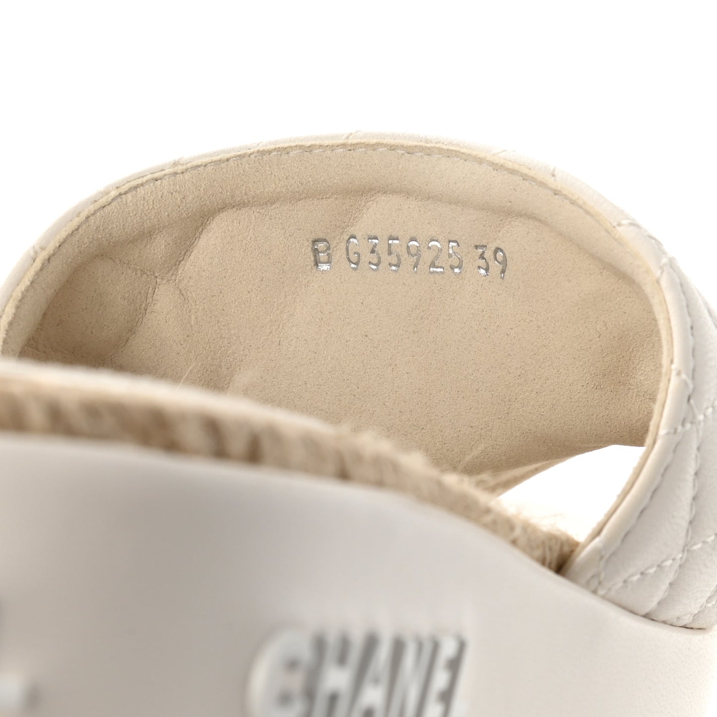 Lambskin Quilted CC Espadrille Slip On Sandals 39 White