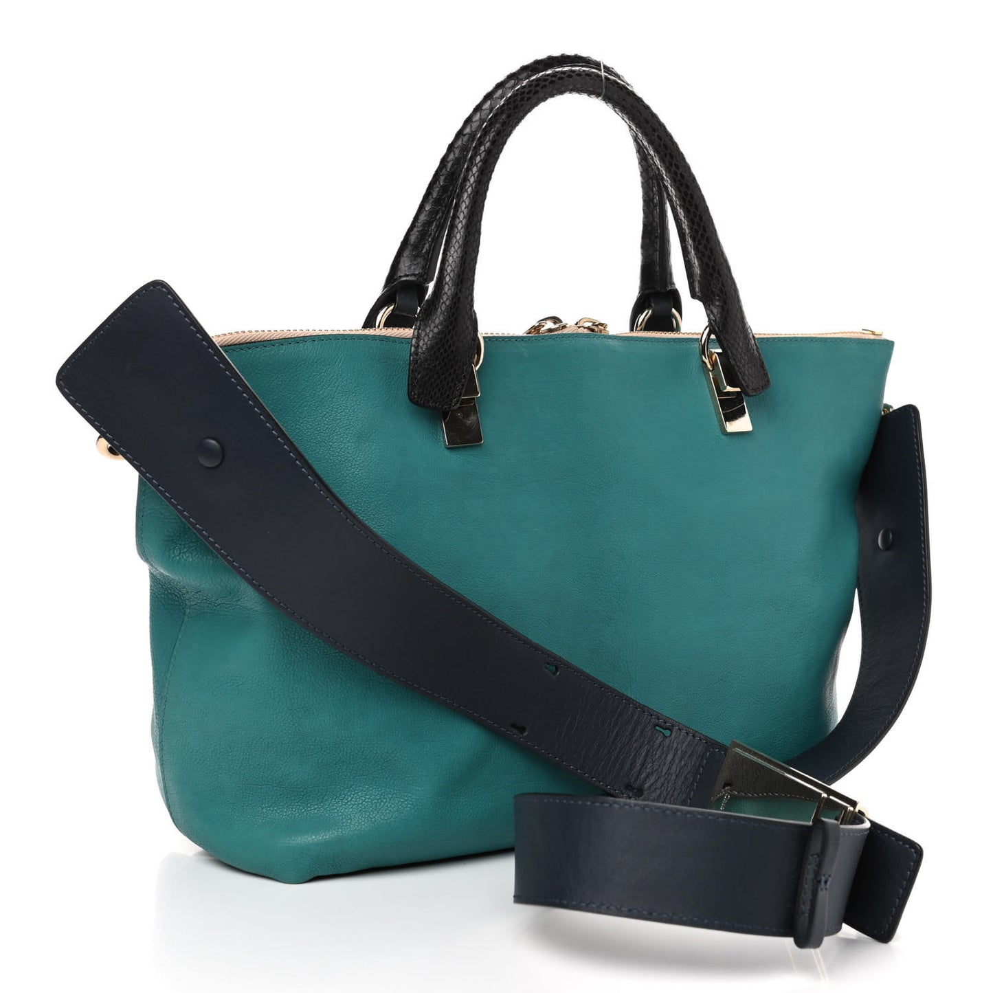 Smooth Calfskin Snakeskin Medium Baylee Tote Blue