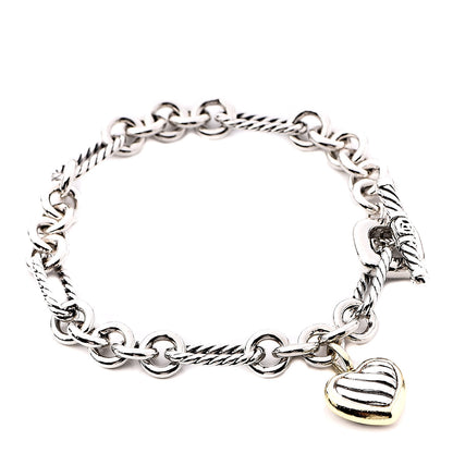 David Yurman Sterling Silver 18K Yellow Gold Cable Heart Charm Bracelet 1 of 4