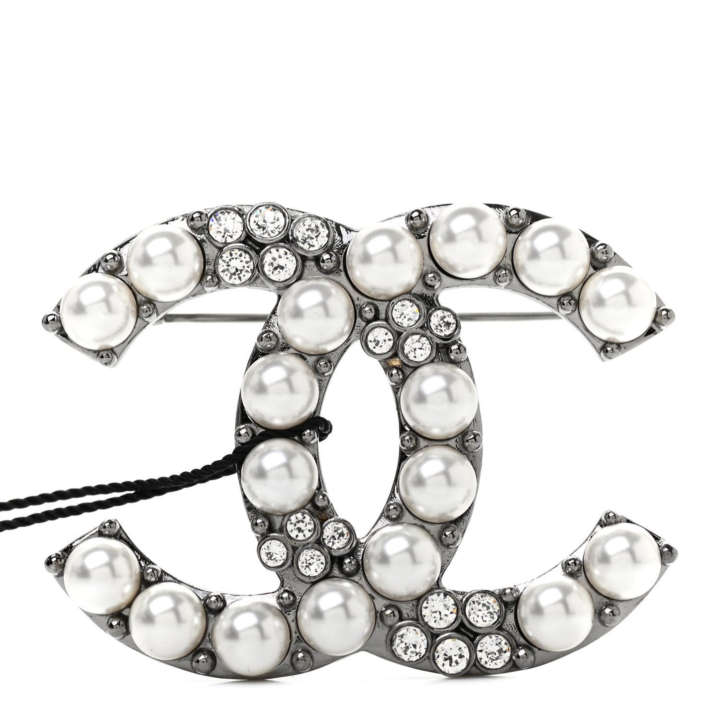 Pearl Crystal CC Brooch Silver
