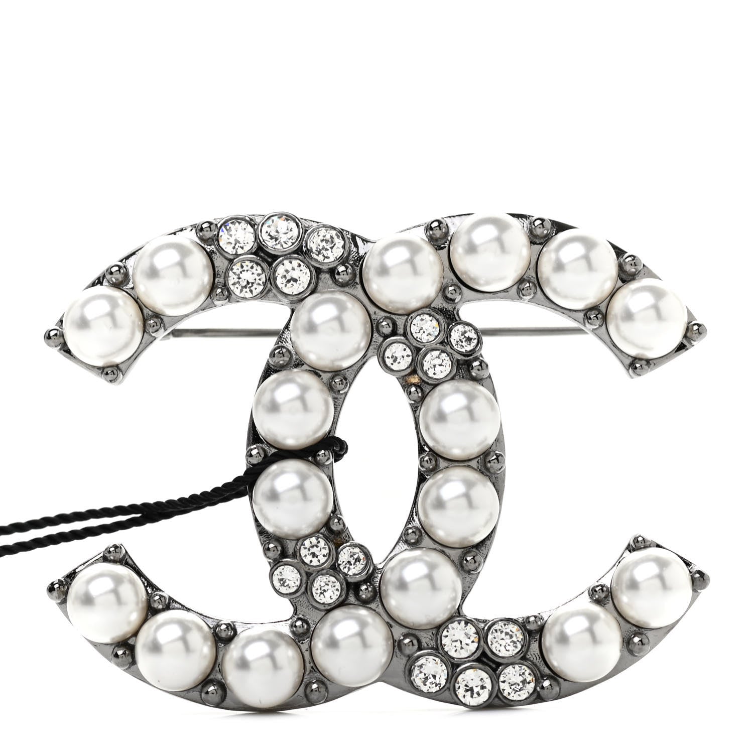 Chanel Pearl Crystal CC Brooch Silver 1 of 4