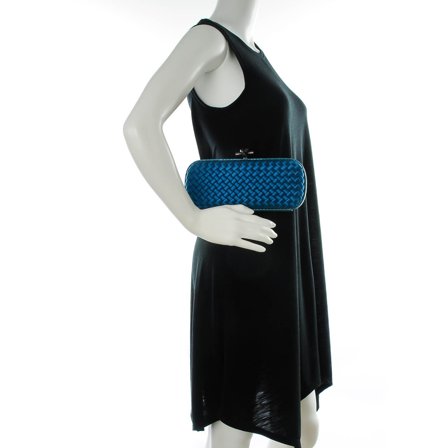 Bottega Veneta Satin Intreccio Impero Ayers Stretch Knot Clutch Teal 2 of 6