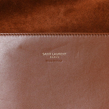 Saint Laurent Calfskin Crocodile Embossed Suede Medium Reversible Monogram Kate Satchel Military Taupe 22 of 23