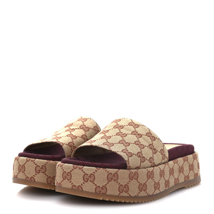 Gucci Canvas GG Monogram Angelina Platform Slide Sandals 39.5 Beige Ruggine 4 of 11
