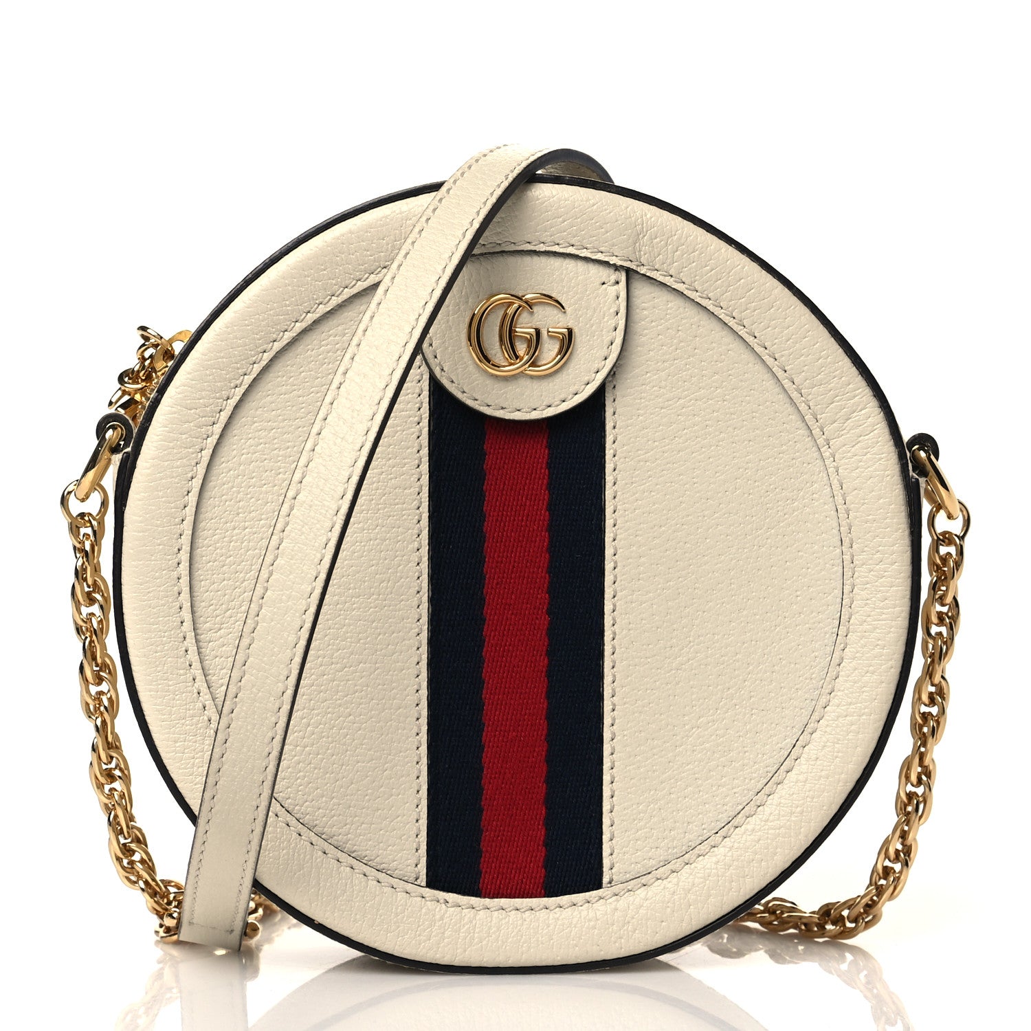 Gucci Textured Calfskin Web Mini Ophidia Round Shoulder Bag Mystic White 1 of 10