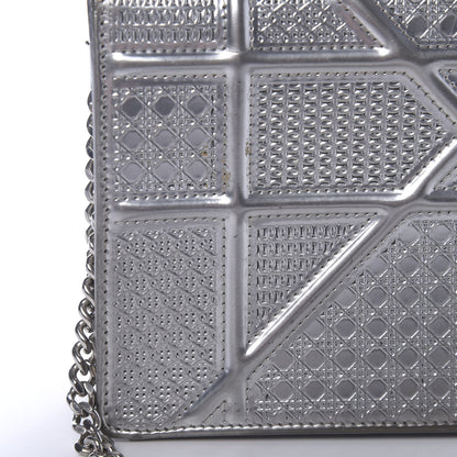 Christian Dior Metallic Patent Micro-Cannage Diorama Wallet on Chain Pouch Silver 13 of 16