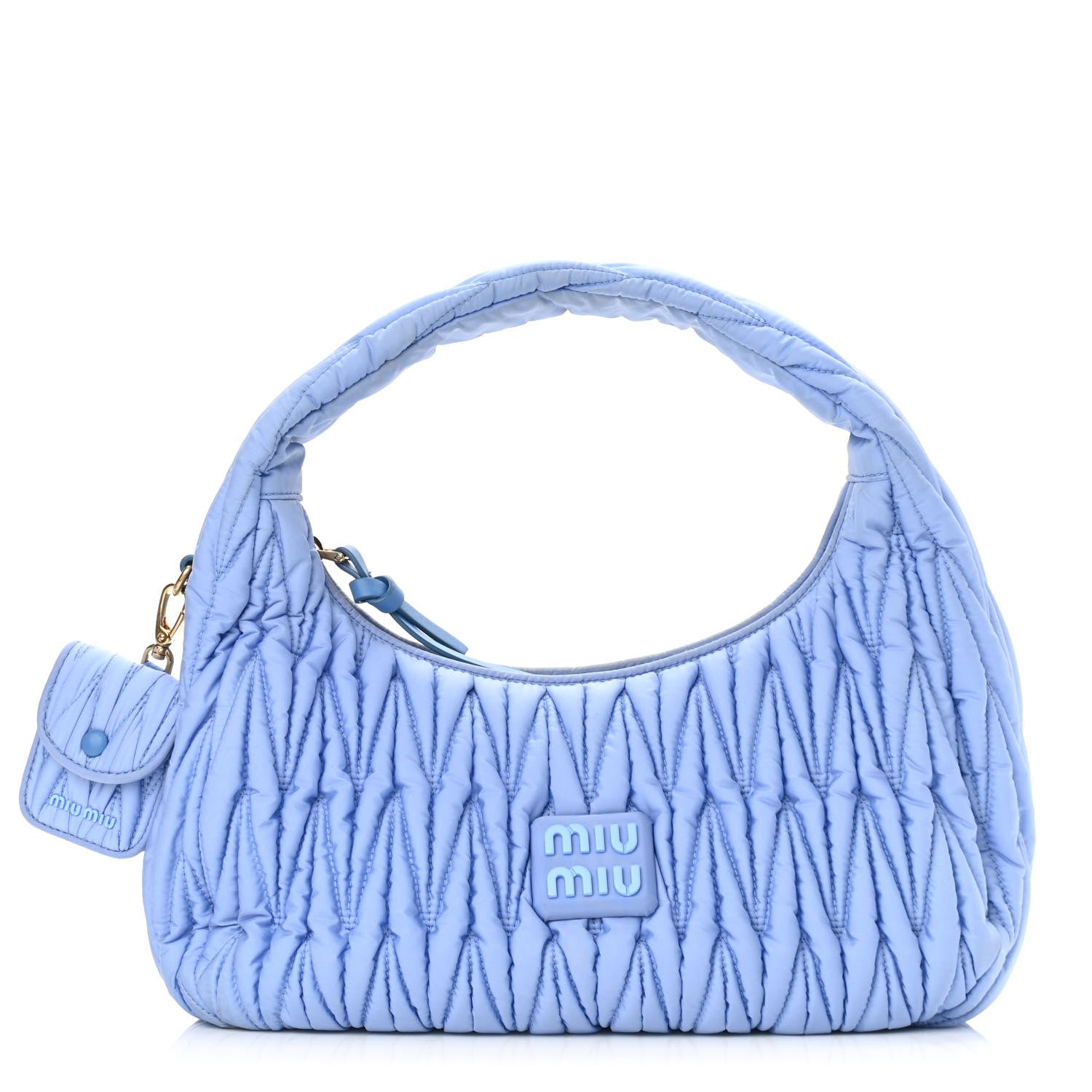 image of MIU MIU Tessuto Nylon Matelasse Wander Hobo bag in the color Astrale by fashionphile