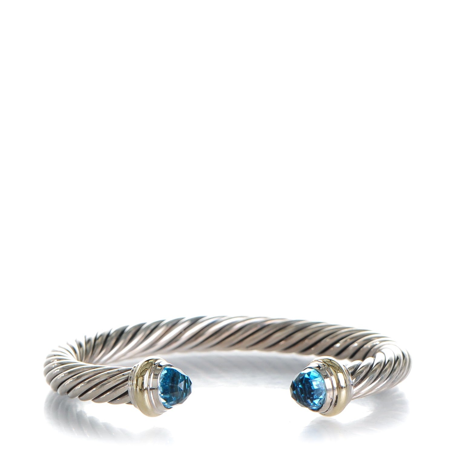 David Yurman Sterling Silver 14K Yellow Gold Blue Topaz 7mm Cable Classics Bracelet 1 of 4