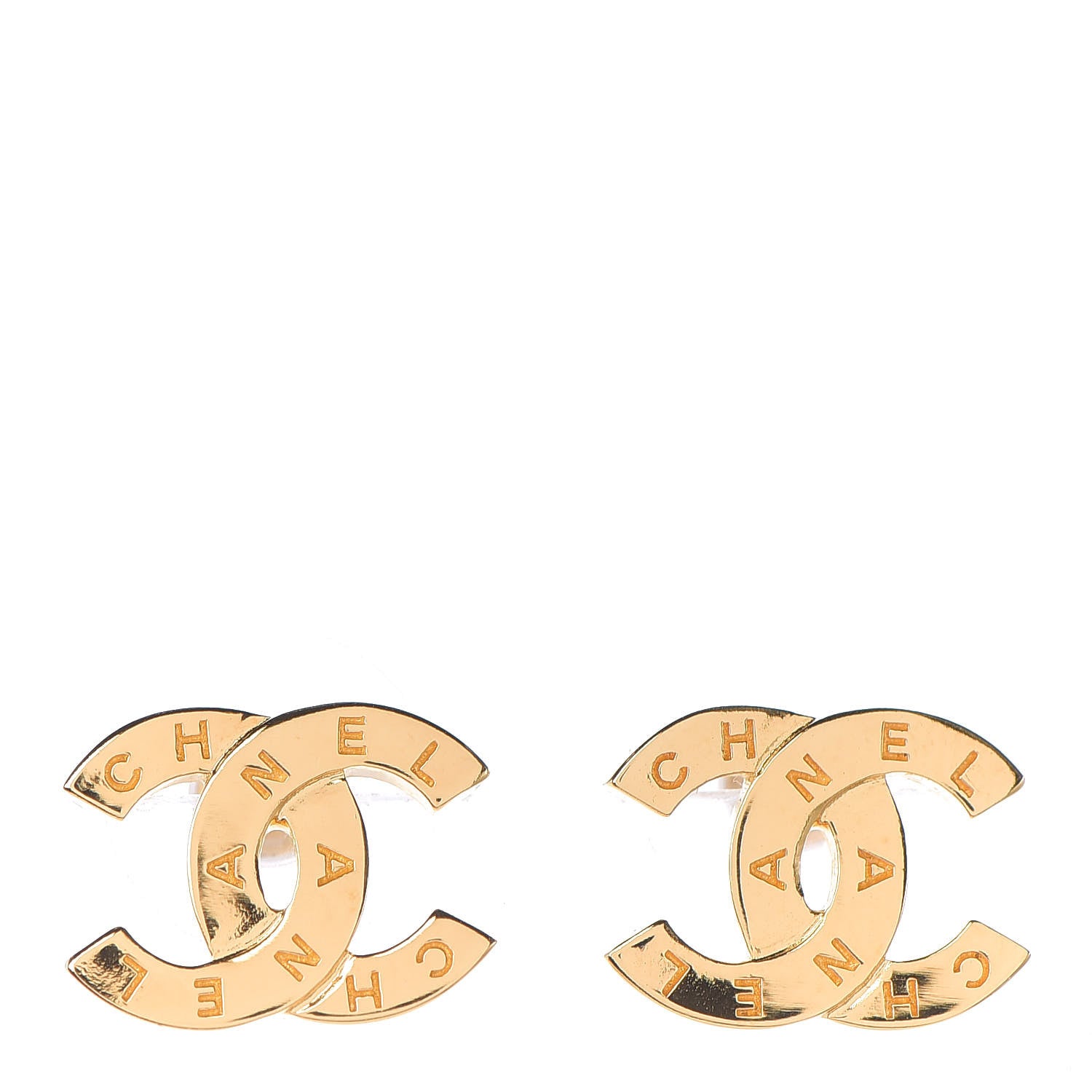 Chanel Metal CC Paris Button Stud Earrings Gold 1 of 3