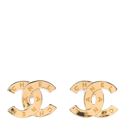 Chanel Metal CC Paris Button Stud Earrings Gold 1 of 3