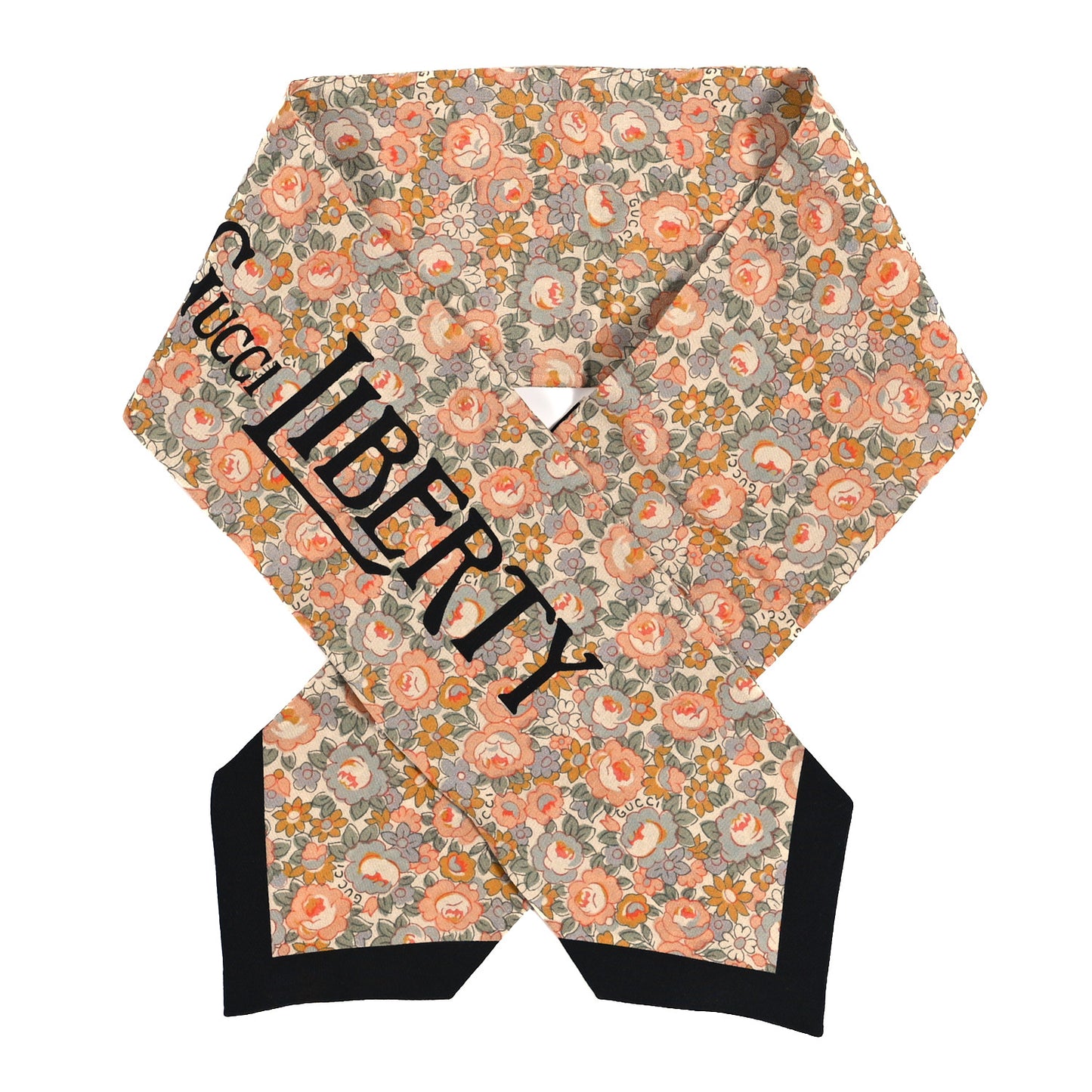 X LIBERTY OF LONDON Silk Crepe Lit Abbey Neck Bow Scarf Salmon Black