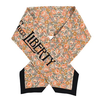 Gucci X LIBERTY OF LONDON Silk Crepe Lit Abbey Neck Bow Scarf Salmon Black 1 of 4