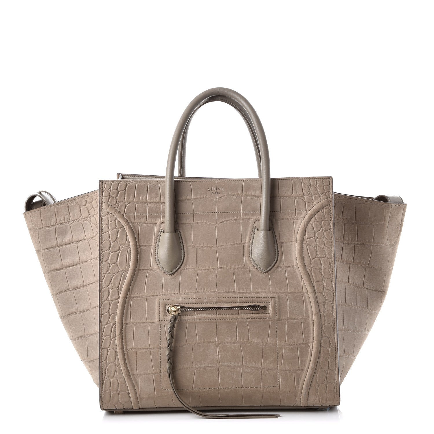 Celine Crocodile Embossed Nubuck Medium Phantom Luggage Beige 1 of 14