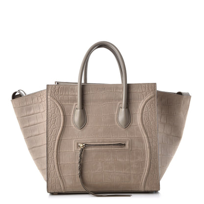 Celine Crocodile Embossed Nubuck Medium Phantom Luggage Beige 1 of 14