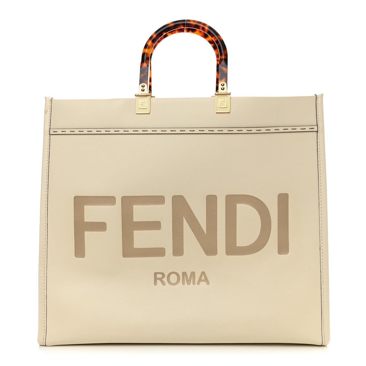 Vitello King Plexiglass Logo Embossed Large Fendi Sunshine Shopper Tote White Ice