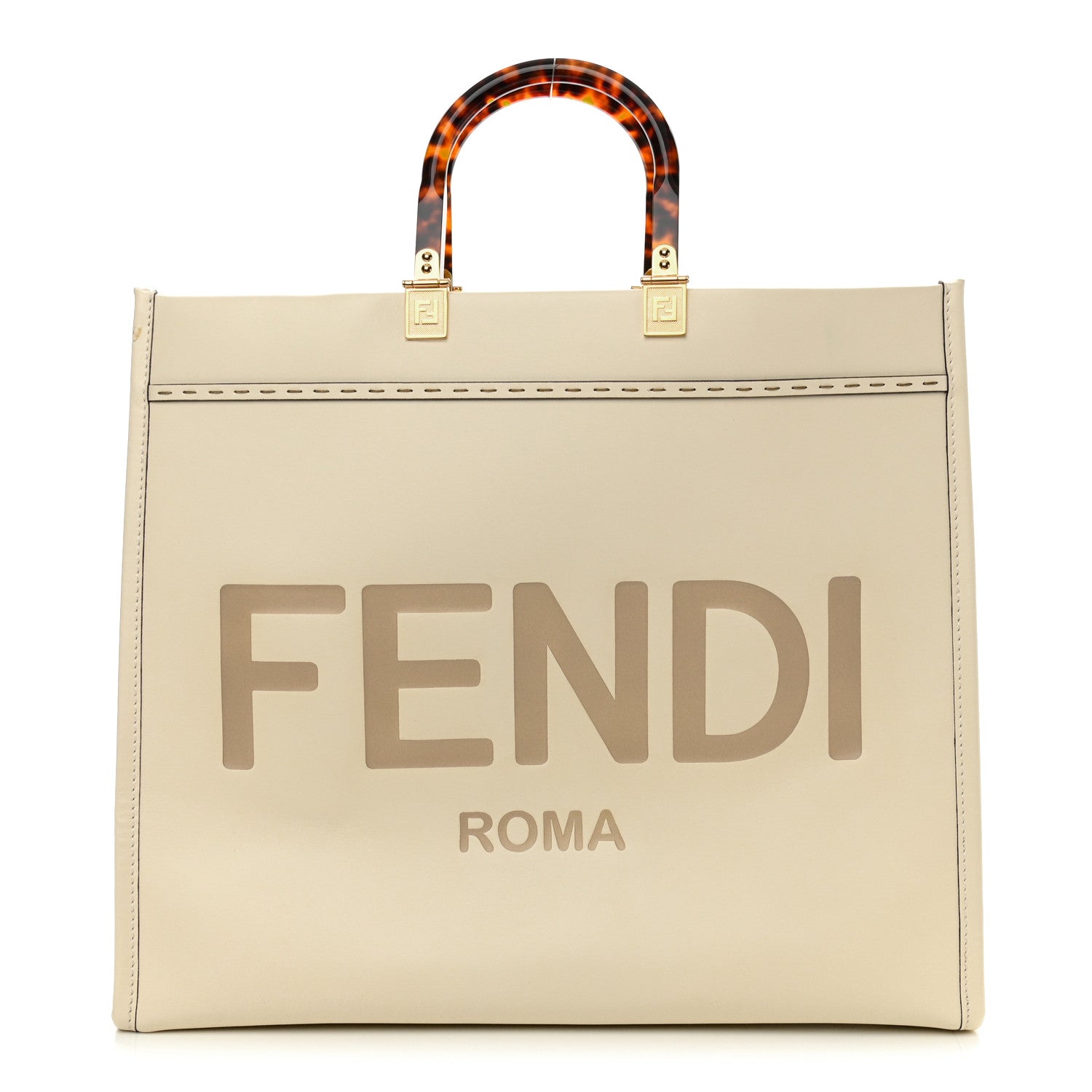 Fendi Vitello King Plexiglass Logo Embossed Large Fendi Sunshine Shopper Tote White Ice 1 of 11