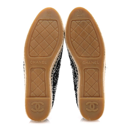 Chanel Tweed Lambskin Patent CC Espadrilles 39 Black White 5 of 10