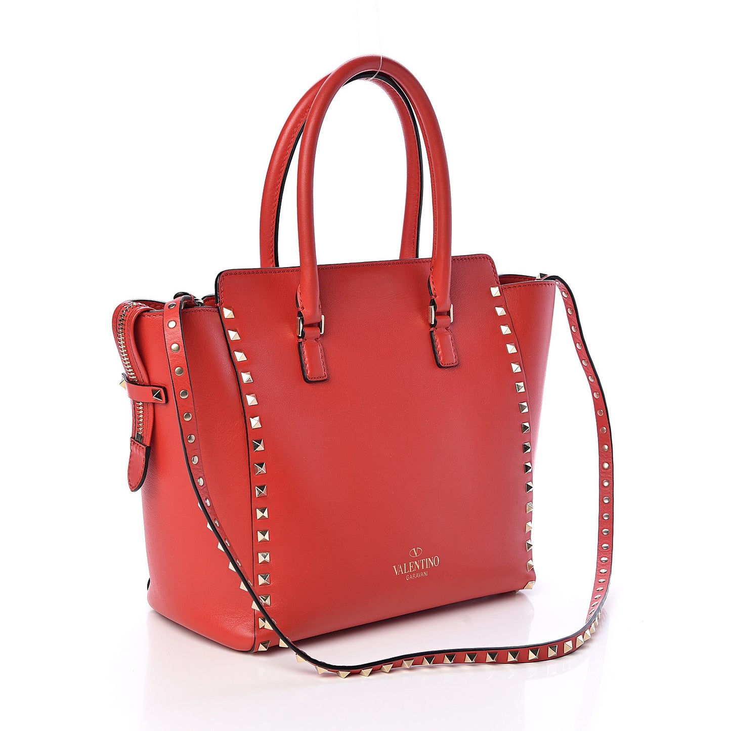 Vitello Rockstud Double Handle Tote Deep Orange