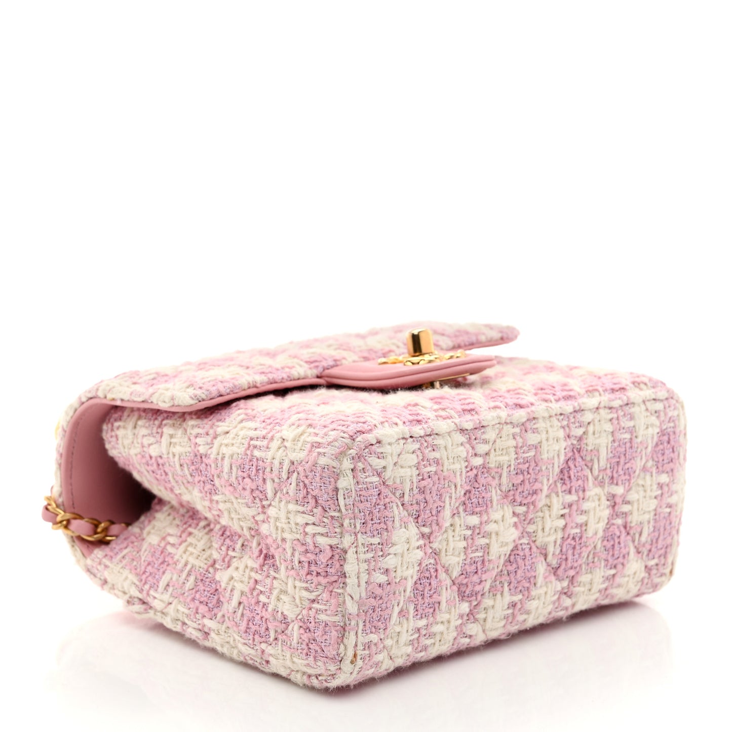 Tweed Handle Crush Top Handle Flap Bag Pink Ecru