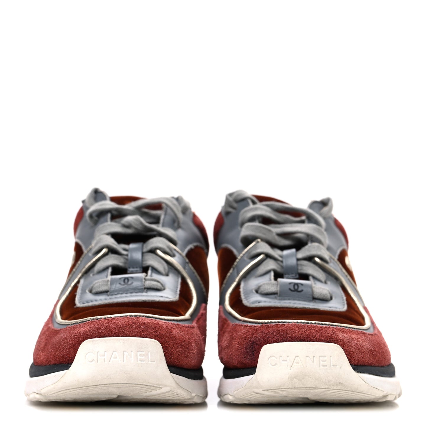 Suede Velvet Lambskin CC Sneakers 36 Burgundy Grey