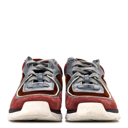 Chanel Suede Velvet Lambskin CC Sneakers 36 Burgundy Grey 3 of 9
